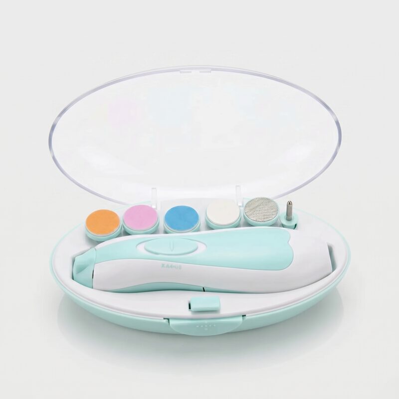 Quiet electric baby nail trimmer with interchangeable filing pads for infants